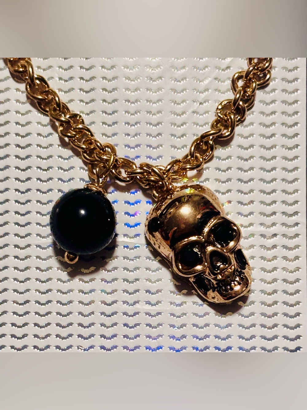 Quo Skull Halloween Gold Necklace